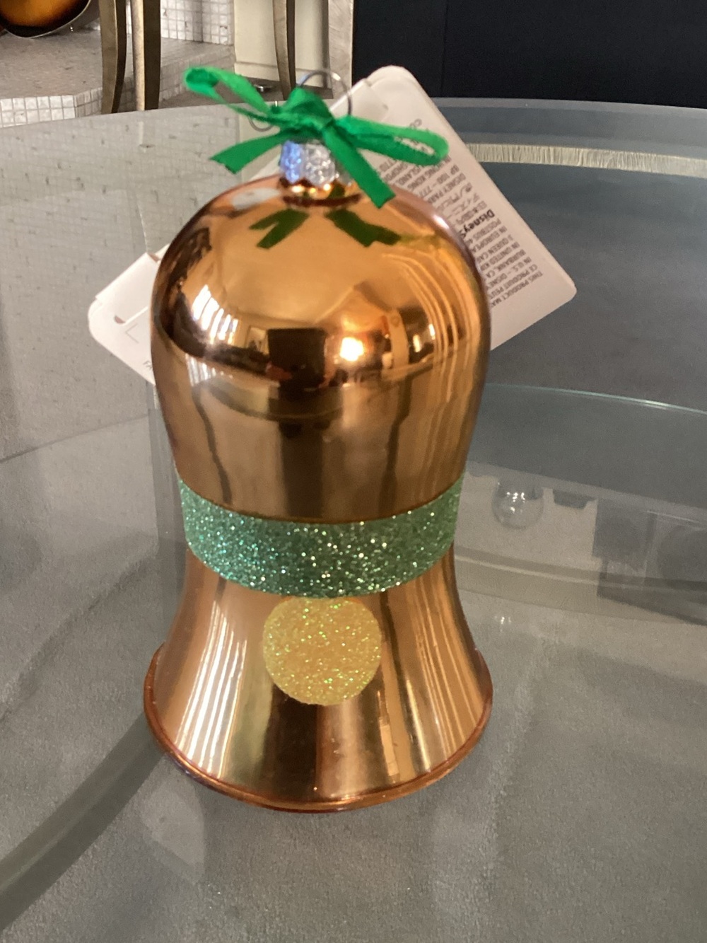 Disney Copper Bell Holiday Ornament with Green Ribbon